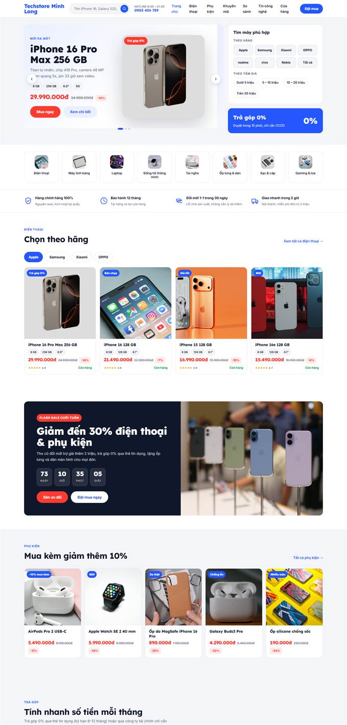 QBIS phone retail website template, TechStore