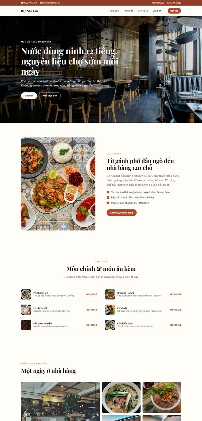 QBIS restaurant website template, Bep Nha Lan